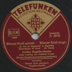Groes Begleitorchester: Adalbert Lutter - Werner Kroll parodiert / Werner Kroll spricht - Werner Kroll singt!