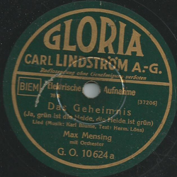 Max Mensing mit Orchester - Das Geheimnis / Im Rosenbusch vorm Elternhaus