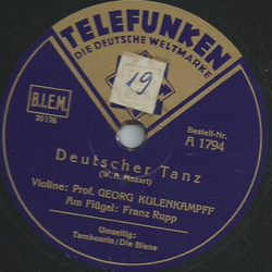 Georg Kulenkampff, Violine und Franz Rupp, Flügel - 1. Tambourin (Gossec) 2. Die Biene (Schubert) / Deutscher Tanz (Mozart)