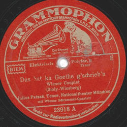 Julius Patzak , Wiener Schrammel Quartett - Das hat ka Goethe g`schrieb`n / Mei Mutterl war a Wienerin