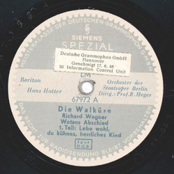 Orchester des deutschen Opernhauses Berlin - Die Walkre ( Wotans Abschied)  1. Teil : Lebe Wohl, du khnes, herrliches Kind / 2. Teil : Der Augen leuchtendes Paar