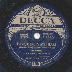 Mantovani - Love, Here Is My Heart / Lovely Lady