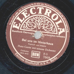Hans Carste und sein Orchester - Bei uns im Hinterhaus /...
