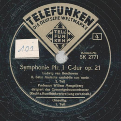 Professor Dr. Wilhelm Mengelberg - Symphonie  Nr.1 C-dur op.21  ( 3 Platten )
