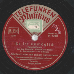 Adalbert Lutter - Es ist unmöglich / Tango Marina