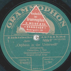 Grammophon-Orchester: Joseph Snaga - Orpheus in der Unterwelt, Ouvertre Teil I und II