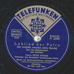 Peter Anders - Loblied der Polin / Ich hab kein Geld