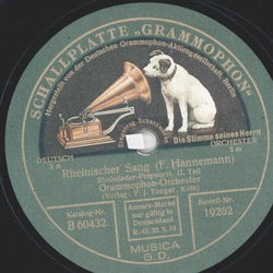 Grammophon-Orchester - Rheinischer Sang, Rheinlieder-Potpourri Teil I und II