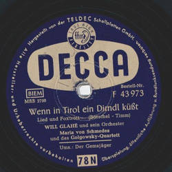 Maria von Schmedes und Golkowsky-Quartett - Wenn in Tirol...