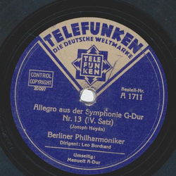 Berliner Philharmoniker: Leo Borchard - Allegro aus der Symphonie G-Dur Nr. 13 (IV. Satz) Haydn / Menuett A-Dur a. d. Streichquartett Nr. 11 (Boccherini)