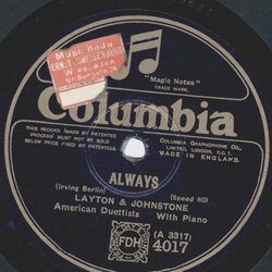 Layton & Johnstone - Always / Oh, Miss Hannah