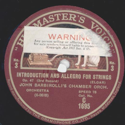 John Barbirollis Chamber Orch. - Introduction and Allegro for Strings, Op. 47  Part I-IV (2 Records)