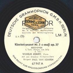 Wilhelm Kempff - Klavierkonzert Nr. 3 c-moll op. 37 (5 Platten)