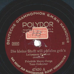 Friedr. Meyer-Gergs Tanz-Orchester - Die kleine Stadt will schlafen gehn / So wie Du
