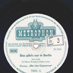 Die vier Casanovas - Das gibts nur in Berlin / Samba Ist So Einfach